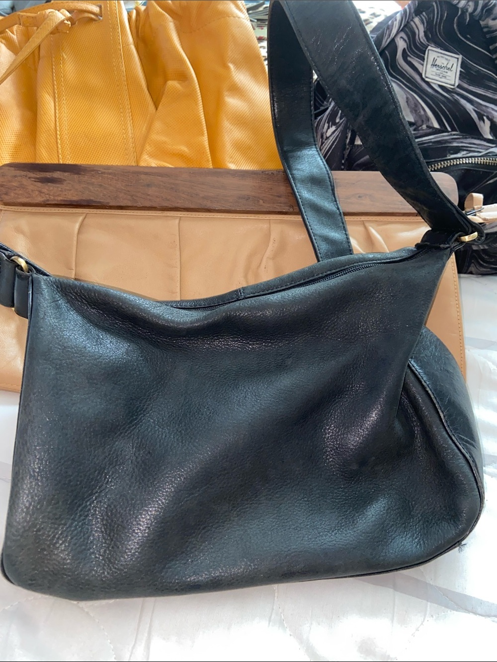 VTG BLACK LEATHER FOSSIL PURSE Minimalist Shoulder Bag - Picture 3 of 13